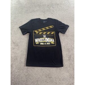 WWE Shirt Men Medium Black Wrestle Mania 2023 Spell Out Graphic Authentic Logo